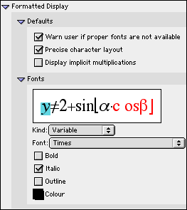 Algebraic Window Formatted Display Preferences